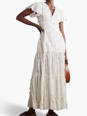 NWT Rixo Delicia Floral-Appliqué Cotton Maxi Dress.